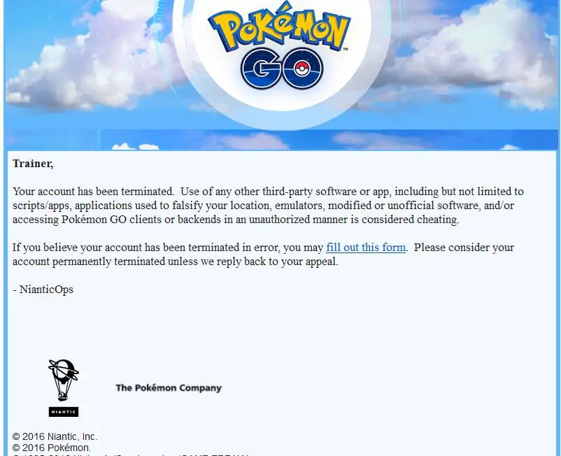 Pokemon Go prohibido hoy aqui esta el correo electronico que