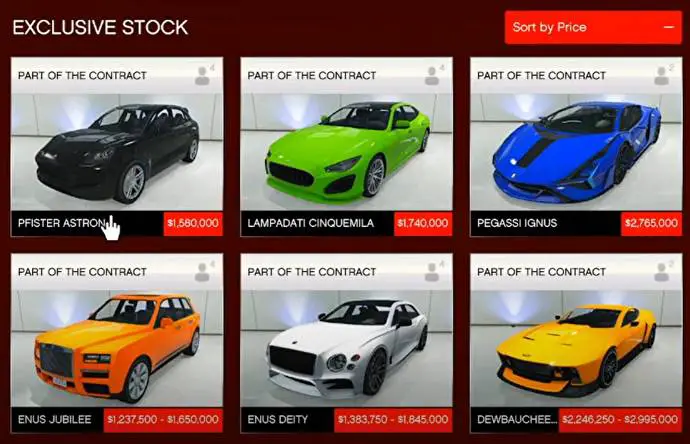 Precios de autos nuevos de contrato en linea de GTA