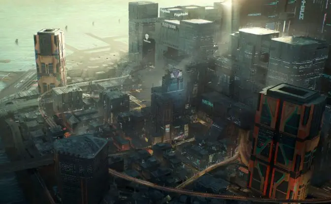 El arte conceptual de Cyberpunk 2077 muestra el distrito de