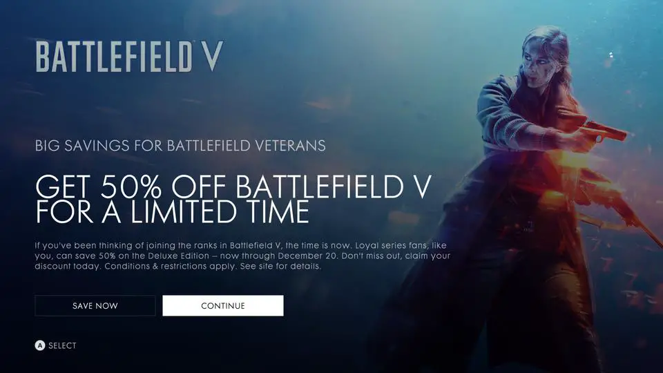 EA ofrece 50 de descuento en Battlefield V a los