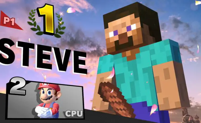 Minecraft Steves Smash Bros Ultimate pose de victoria parece que