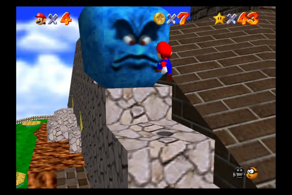 Super Mario 64 Whomps Fortress Stars Dispara al azul