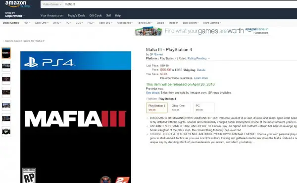 1649087964 Mafia 3 sera lanzado el 26 de abril por Amazon