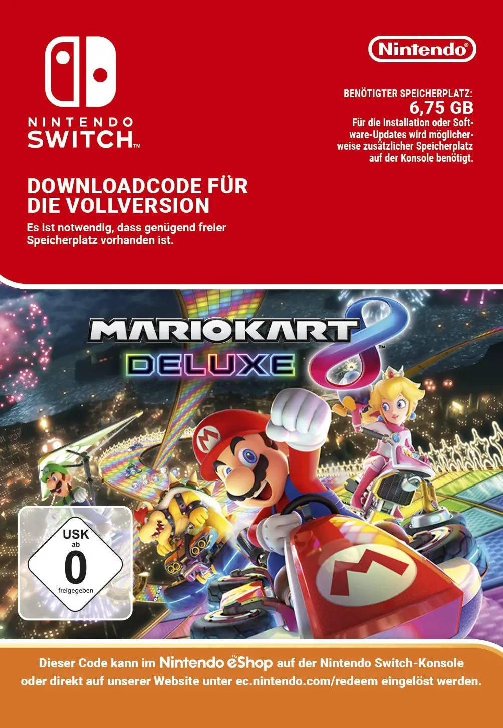 Tamaño de descarga de Mario Kart 8 Deluxe Amazon Alemania