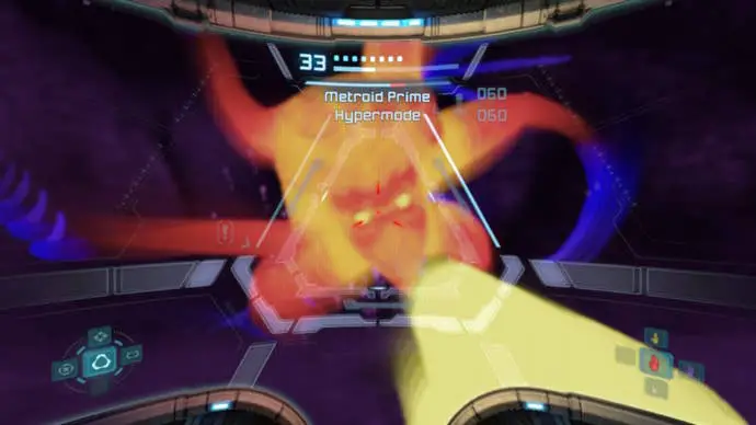 El jugador mira al jefe usando Thermal Visor en Metroid Prime Remastered, True Metroid Prime