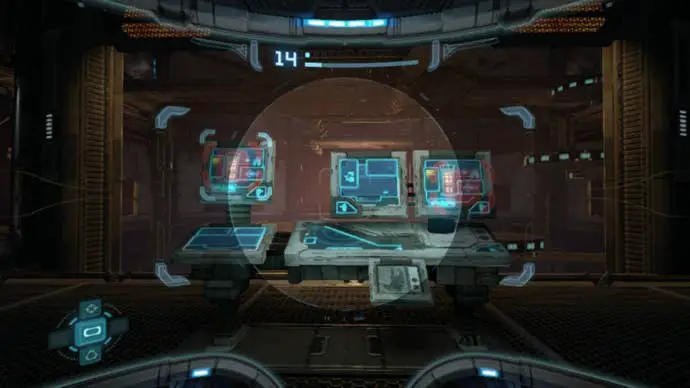 Samus escaneando los dos paneles rojos en Metroid Prime Remastered