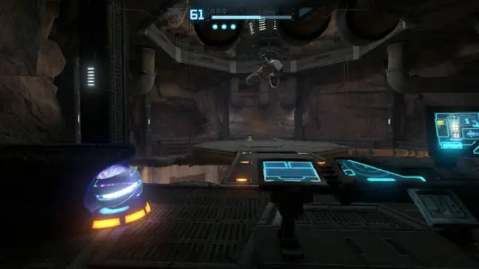 Samus levanta la bola metamorfosis para controlar el cañón en Metroid Prime Remastered