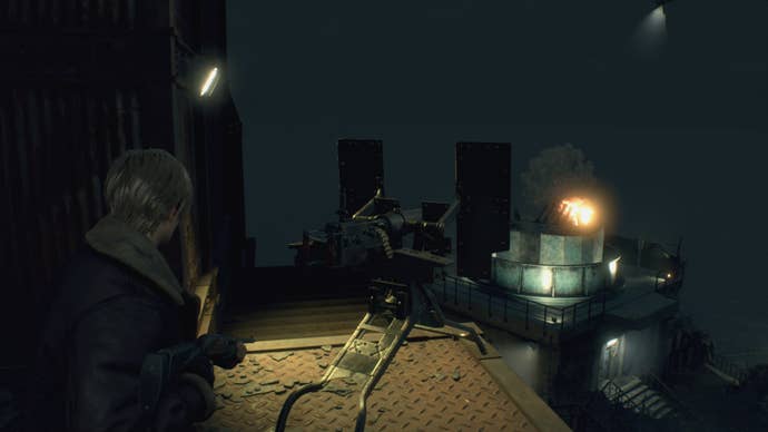 La torreta que enfrenta Leon se puede usar para destruir fuego antiaéreo en Resident Evil 4 Remake