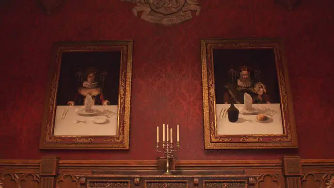 La imagen muestra dos pinturas de la cafetería del remake de Resident Evil 4