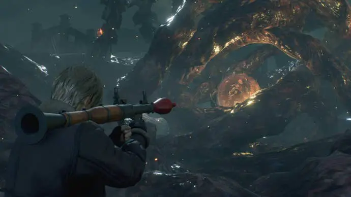 Leon se enfrenta a Sadler con un lanzagranadas en Resident Evil 4 Remake