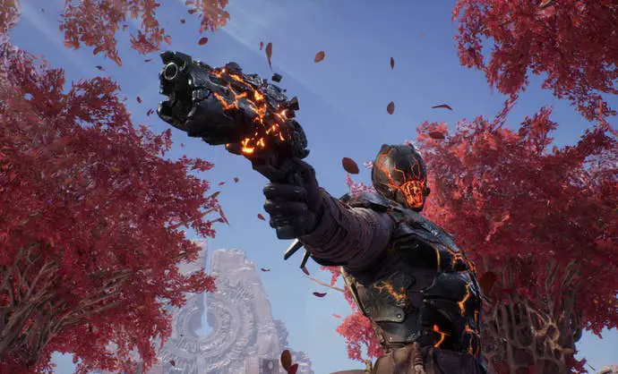En el DLC Outriders Worldslayer, un Pyromancer Altered usa un cañón de mano.