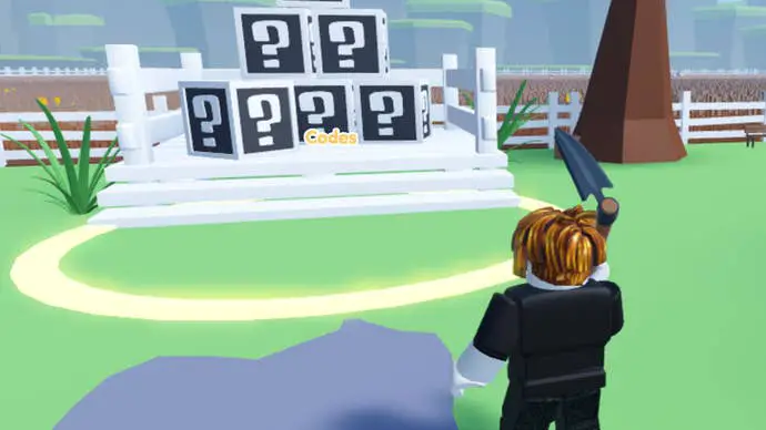 Una captura de pantalla del juego Wheat Farming Simulator de Roblox muestra las áreas que los jugadores deben visitar para canjear códigos.