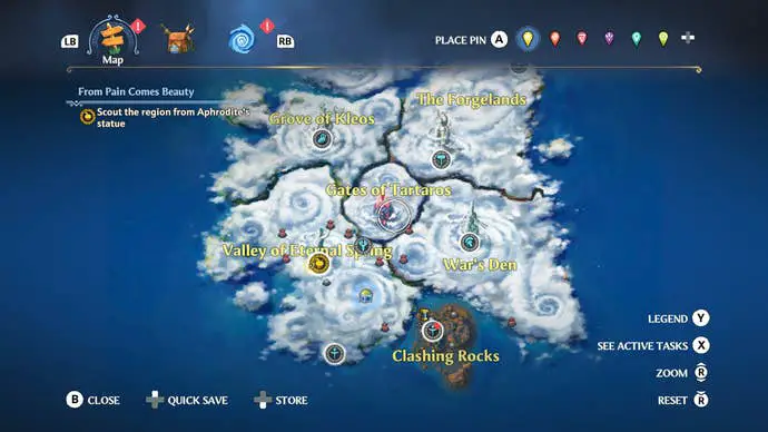 Todo el mapa de Immortals: Fenyx Rising, envuelto en una espesa niebla