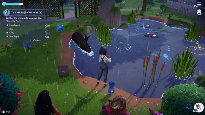 Un personaje está pescando en los serenos prados de Disney Dream Valley of Lights
