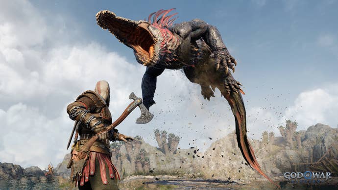Kratos lucha contra Drake el cocodrilo en Ragnarok