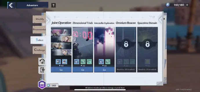 Seleccione el menú de misiones donde los jugadores pueden seleccionar misiones para jugar en Tower of Illusions para un jugador o multijugador.