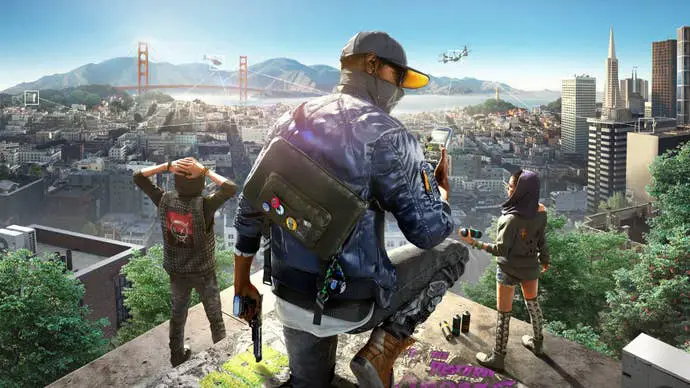 El arte clave de Watch Dogs 2 muestra al personaje principal con vistas a San Francisco de espaldas a la cámara.