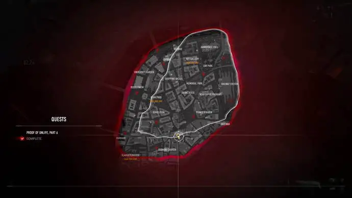 La ubicación del mapa de la tercera pista para la misión Prueba de no vida en Vampire Masquerade: Bloodhunt.