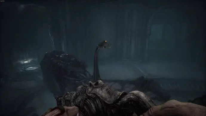 En el Acto 5 de Scorn, el jugador se enfrenta a una palanca con una cápsula en la boca.