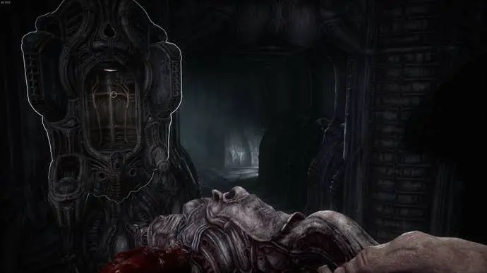 Después de interactuar con la máquina en el Acto 5 de Scorn, el jugador verá la entrada a una habitación secreta.