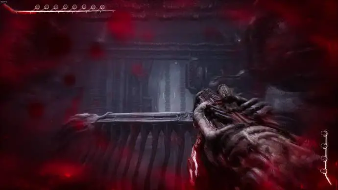 En el Acto 5 de Scorn, el jugador dispara una granada a otra abertura frente a él.