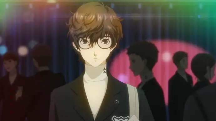 Requisitos reales para el final de Persona 5 Royal: un chico anime de pelo negro y con gafas parado en el centro de atención de la multitud