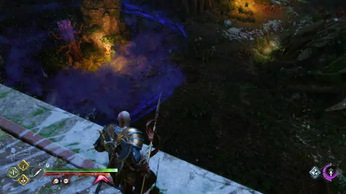 Kratos cae en una nube venenosa en God of War Ragnarok
