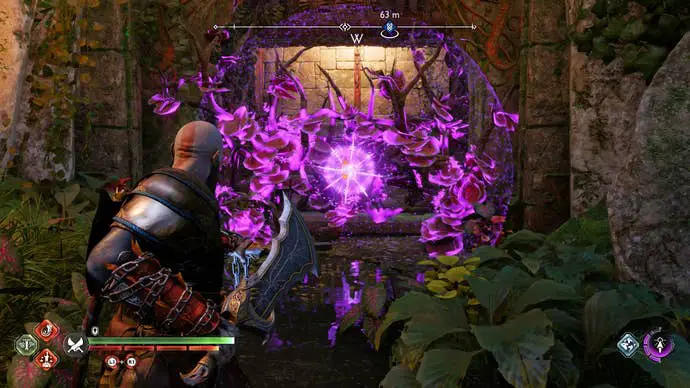 Kratos quema algunas enredaderas mágicas con flechas de sigilo en Ragnarok