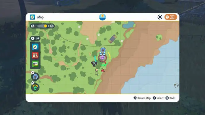 Vista de mapa para las incursiones de Pokémon Escarlata y Violeta
