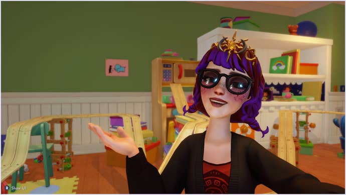 El personaje del jugador es fotografiado junto a una pintura de Bonnie en el reino de Toy Story de Disney Fantasy Valley.