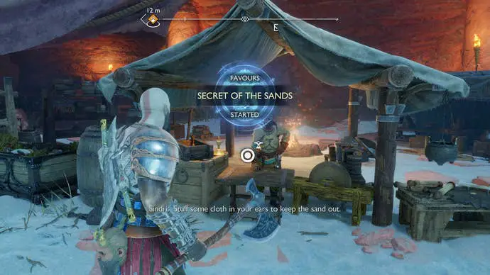Kratos visita la tienda de Sindri en Ragnarok's Sand Mystery