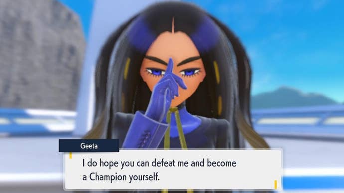 La ex campeona Geeta en la batalla de Pokémon Scarlet y Violet